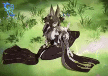 a video game character is laying on the ground in a field