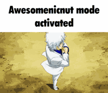 a picture of a man in a white suit with the words awesomenicnut mode activated above him