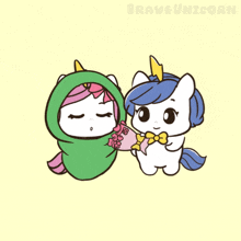 a drawing of two unicorns with a bag of chips