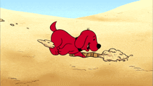 a cartoon of a red dog with a worm in its mouth