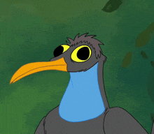 a cartoon duck with a purple tongue sticking out of its mouth