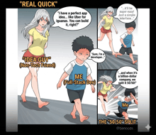 a cartoon shows a woman talking to a boy and a girl