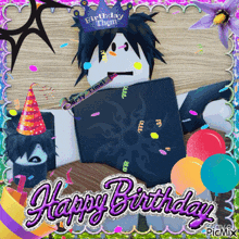 a happy birthday card with a roblox character
