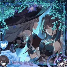 a picture of two anime girls with the words " i love you "