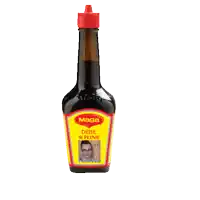 a bottle of maggi sauce with a picture of a man on the label