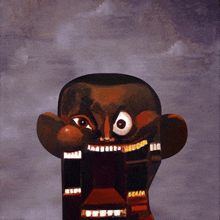 a painting of a man 's face with a huge mouth