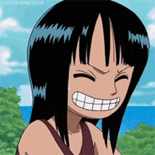 one piece anime nico robin laughing snickering