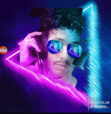 a picture of a man wearing sunglasses and a phone