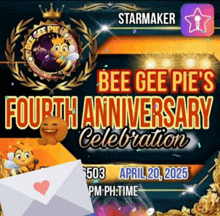 a poster for bee gee pie 's fourth anniversary