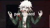 a cartoon character with the words par hasard written in white