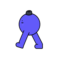 a cartoon drawing of a blue ball with a black hat on its head