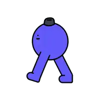 a cartoon drawing of a blue ball with a black hat on its head
