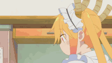 a girl with horns and a maid outfit has her finger to her chin