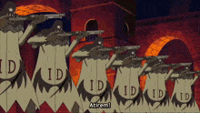 a group of cartoon characters with id on their shirts