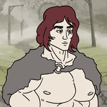 a drawing of a man with red hair and a fur shawl