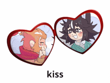 a couple of heart shaped pictures with the word kiss underneath them