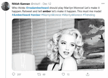 a screenshot of a tweet by nitish kannan shows a picture of marilyn monroe