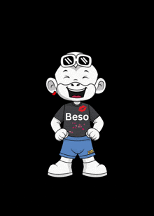 a cartoon character wearing sunglasses and a black shirt that says beso