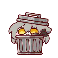 a cartoon character is sitting in a garbage can