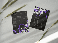 a black and purple flyer with the word impulse written on it