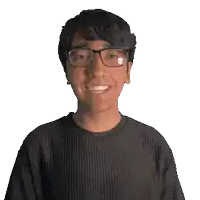 a man wearing glasses and a black shirt that says ace on it