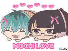 a picture of two anime characters with the words mochi love