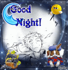 a picture of a man and a rabbit with the words good night written on it