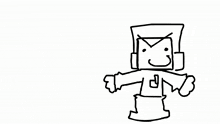 a black and white drawing of a cartoon character with a hat on .