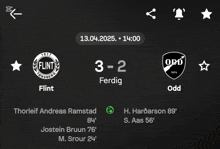 a screenshot of a game between flint and odd with the score 3-2