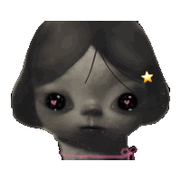 a black and white drawing of a doll with a star on her forehead