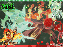 a collage of cartoon characters with the word yaoi in green