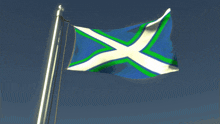 a blue white and green flag with a cross on it