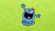 a cartoon character with glasses and a bow on her head
