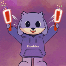 a cartoon character with a hoodie that says kronikes on it