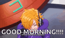 a cartoon character is smiling and says `` good morning !!! '' .