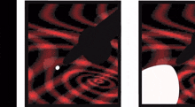 a pixelated image of a hand pointing at a white ball