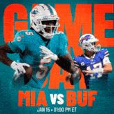 a poster for the mia vs buf football game