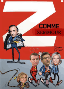 a poster that says comme zemmour with cartoon faces