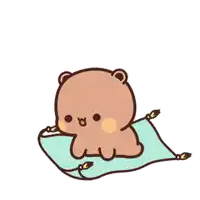 a cartoon bear is sitting on a flying carpet