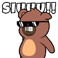 a cartoon teddy bear wearing sunglasses and the word suuuu