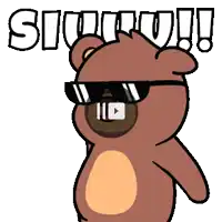 a cartoon teddy bear wearing sunglasses and the word suuuu