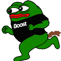 a green frog wearing a black shirt with the word boost on it