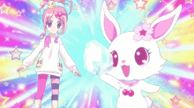 a girl and a rabbit are standing next to each other in a cartoon