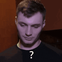 a man with a question mark on his forehead .