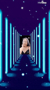 a picture of a woman is displayed in a purple tunnel