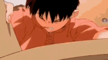a close up of a person 's face in a cartoon with a red shirt on .