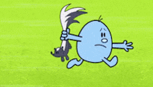 a cartoon character is running with a skunk in his hand ..
