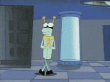 a cartoon character is standing in front of a door that says 00