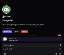 a screenshot of a discord conversation between gamer and ilivspedki