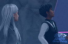 a man and a woman are standing next to each other in a star stable online polska video game